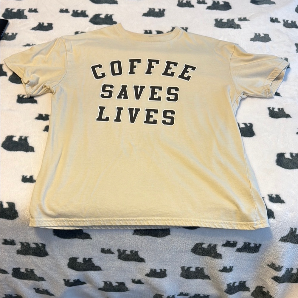 Beige Graphic Tee with Bold Text